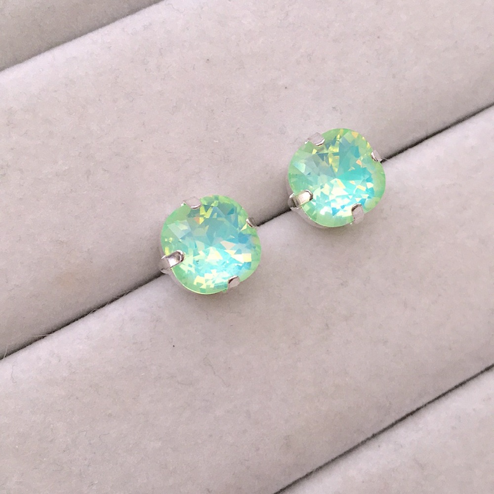 Pacific Opal Aurora Borealis + Silver Cushion Cut Crystal Earrings - Picture 4 of 6